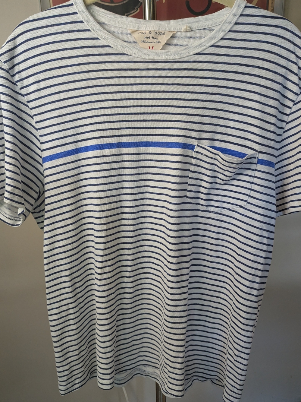 rag & bone Men's Size M - Blue Striped Pocket T-Shirt EUC Cotton